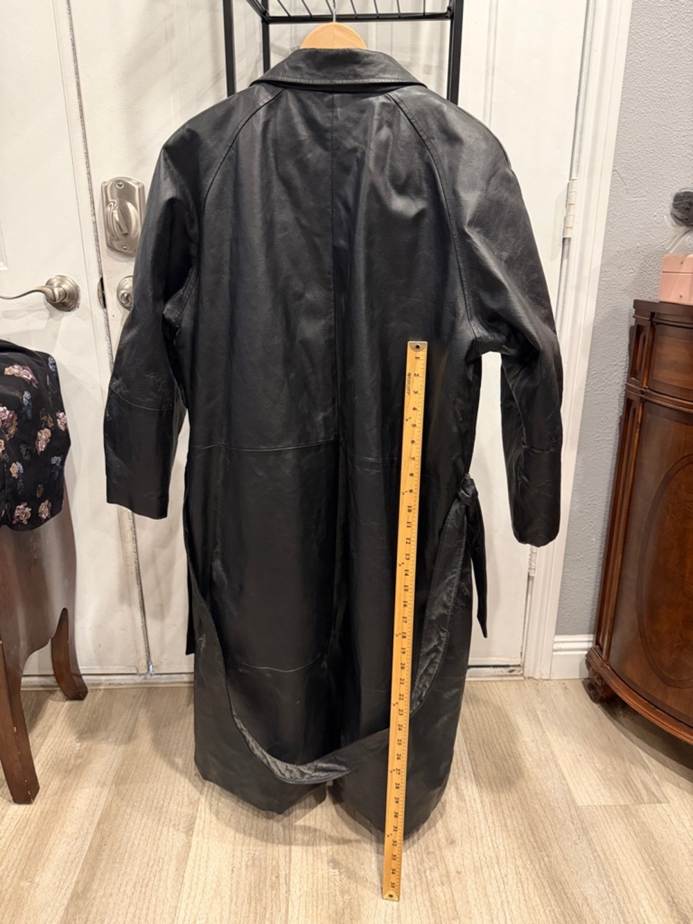 Long Black Leather Trench Coat - Picture 2 of 8